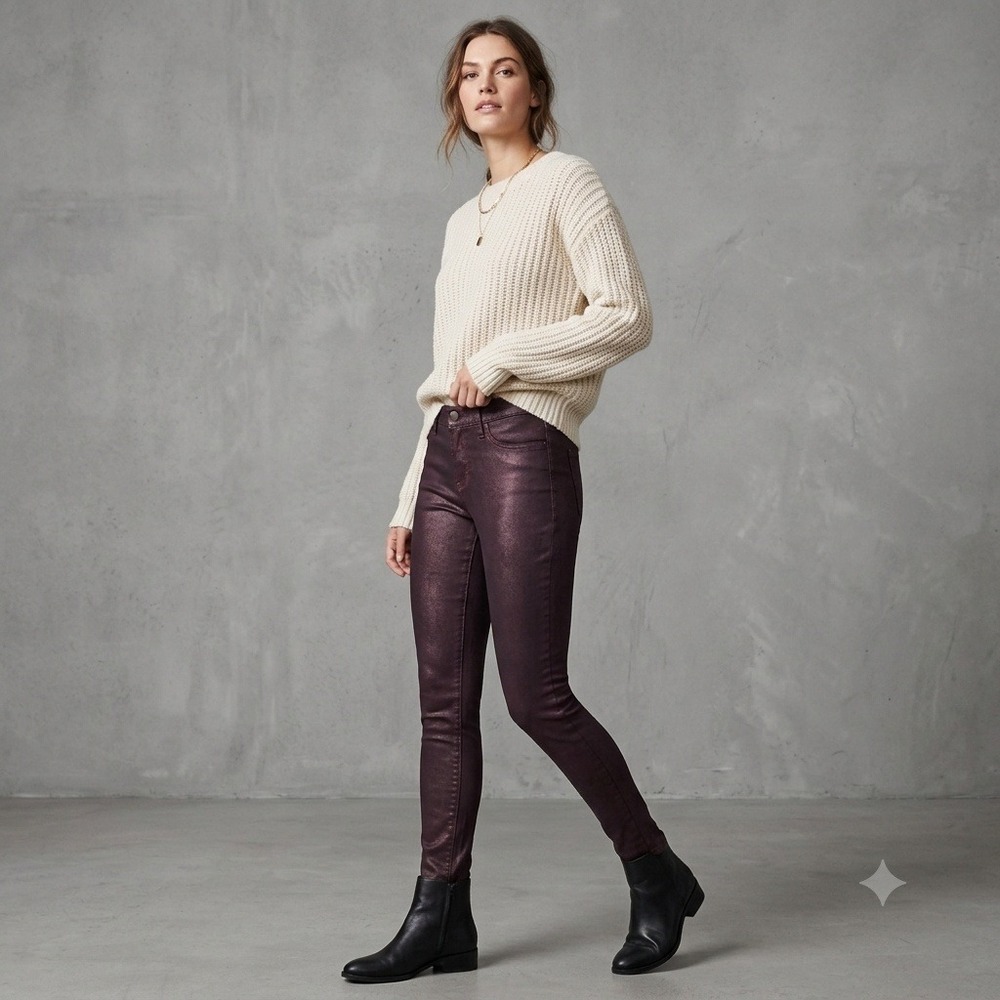 Banana Republic Coated Leggings Women 26/2 Vamp Red Metallic Skinny Pants 669007